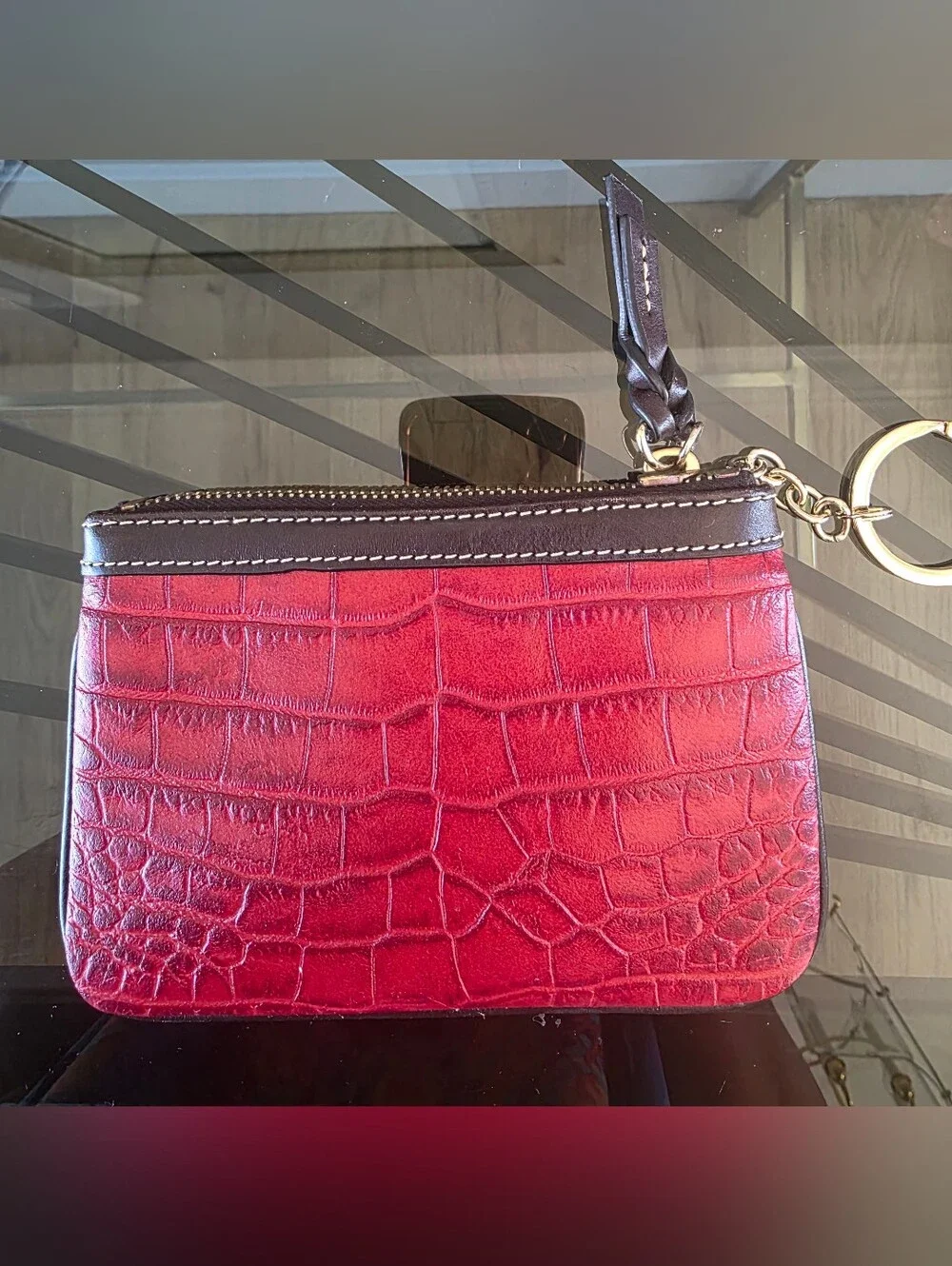 Dooney & Bourke Red Croc-Embossed Wristlet with Gold Hardware